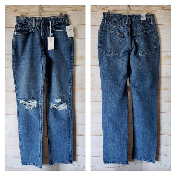 Good American Distressed 100% Cotton Denim Jeans in Indigo061 - Picture 1 of 8